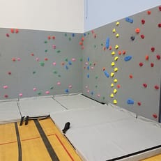 Perspective of installed wooden diy climbing panels produced by Ep Climbing walls